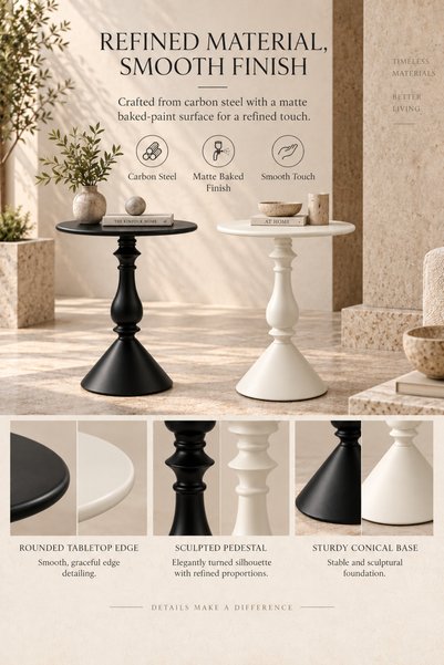 Shangxing Classic round sculpted side table (two-piece set), sofa end table, coffee corner table, 40*58 cm (matte black/ivory white)