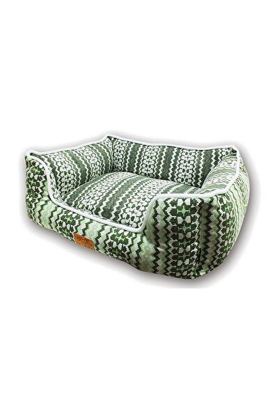 Generic Brand Cosy Bolster Pet Bed for Cats and Small Dogs - Green Nordic Knit