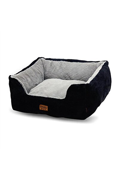 Generic Brand Cosy Bolster Pet Bed for Cats and Small Dogs - Black and Grey