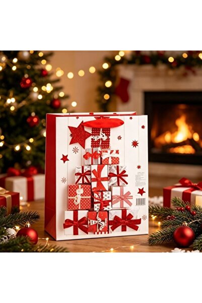idei Festive paper gift bag with glittery red stars, dimensions 18×10×23 cm, ...