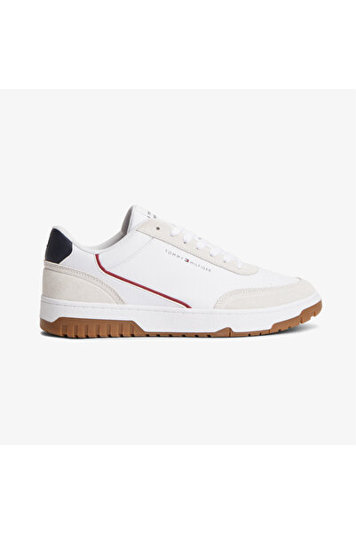 Tommy Hilfiger Basket Core Leather Suede Mix Erkek Beyaz Sneaker