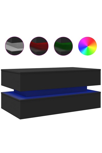 vidaxl Măsuță de cafea cu lumini LED, negru, 90x50x40 cm