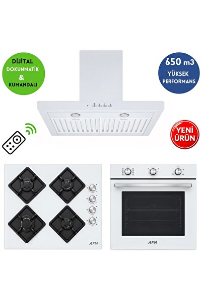 Alveus AFM Serisi FUE-03 Beyaz Cam Turbo 3'lü Ankastre Set (Fırın + Ocak +Dij...