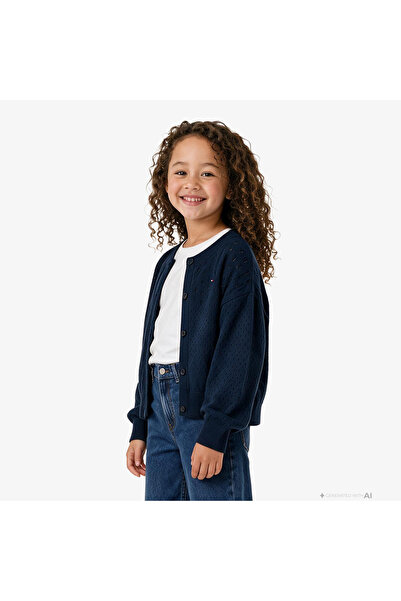 Tommy Hilfiger Pointelle Cardigan Çocuk Lacivert Triko