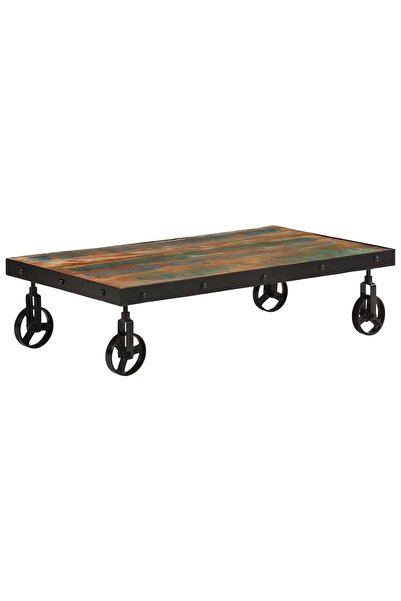 vidaxl Măsuță de cafea cu roți, 100x55x26 cm, lemn masiv reciclat