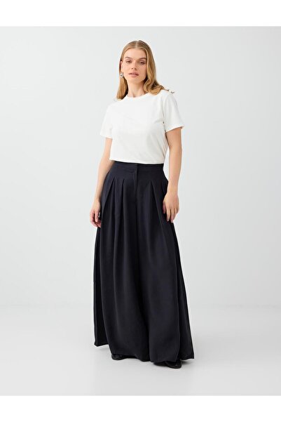 Jimmy Key Black Pleated Detailed Wide-Leg Modal Palazzo Trousers