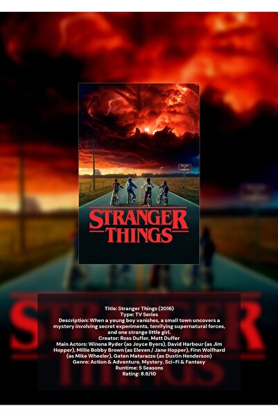 OEM Плакат Инфографика Stranger Things, ТВ сериал, Научно фантастика, Картон ...