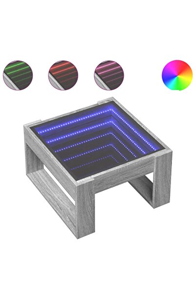 vidaxl Măsuță de cafea cu LED infinity, gri sonoma, 50x53x30 cm