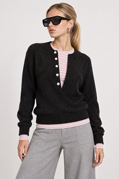 Lovelyİstanbul Wool Blend Buttoned Knitwear Sweater Lki̇0057 Anthracite