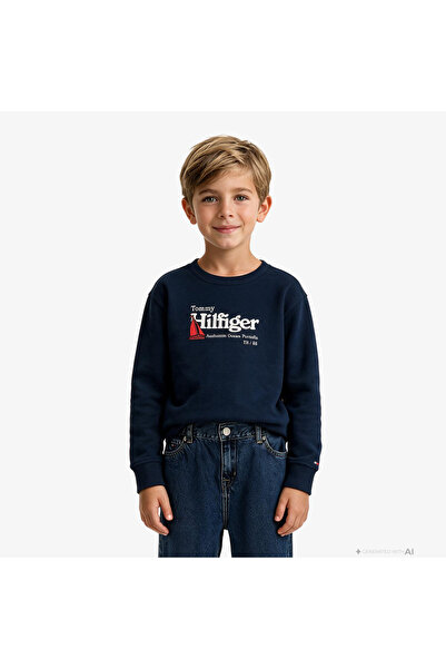 Tommy Hilfiger Embroidery Graphic Çocuk Lacivert Sweatshirt