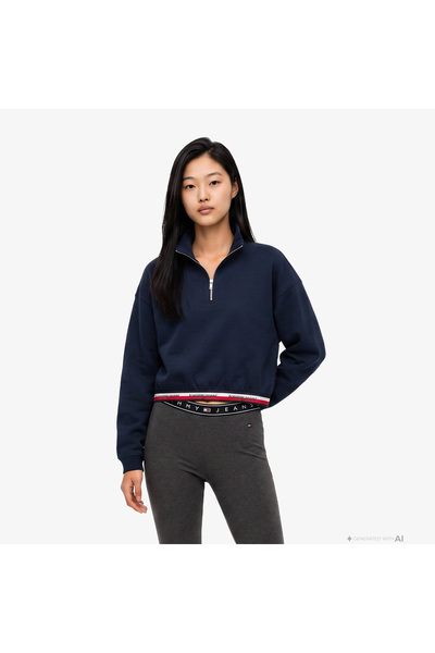 Tommy Hilfiger LACİVERT LOGOLU FERMUARLI KADIN SWEATSHIRT