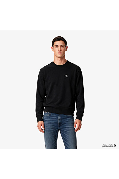 Calvin Klein Erkek Normal Kalıp Pamuklu CK Logo İmzalı Uzun Kollu Siyah Sweat...