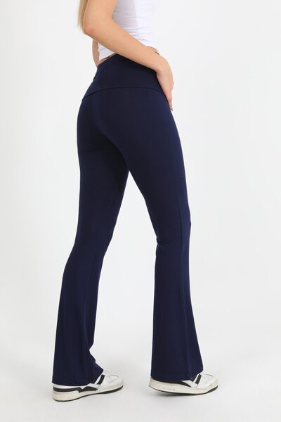 HDM Women's Folded Waist Navy Blue Spanish Leggings - H5989