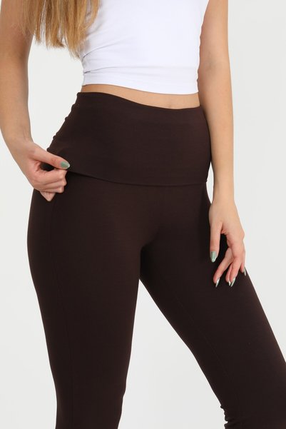 HDM Women's Folded Waist Brown Spanish Leggings - H5989