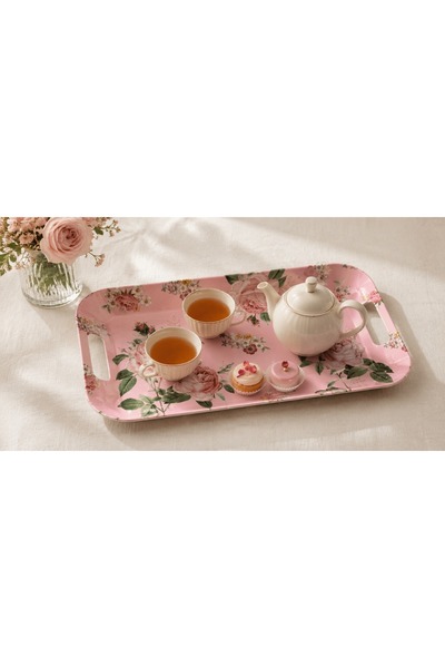 Easy Life Collection's Chant Des Roses Melamin Kulplu Tepsi 40 x 21 cm