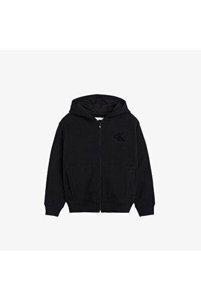 Calvin Klein Monogram Flock Zipthru Çocuk Siyah Sweatshirt