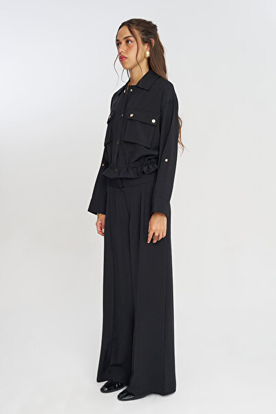 Orfeo Negro Women's Drawstring Waist Double Pocket Flowy Solid Color Jacket