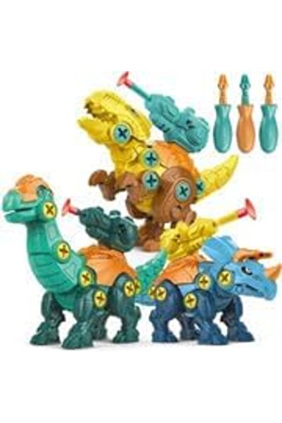 Arabest 3-Piece Take Apart Dinosaur Toy Set,DIY Building Game for Kids
