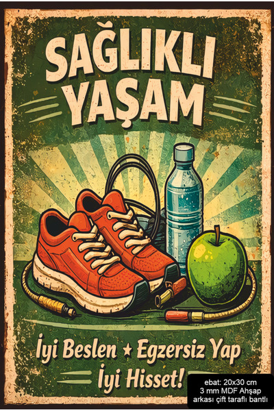 Hayat Poster Healthy Life Eat Well Exercise Decoration Mdf Painting Retro Woo...