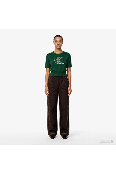 Calvin Klein Cotton EWaist Cargo Kadın Kahverengi Pantolon