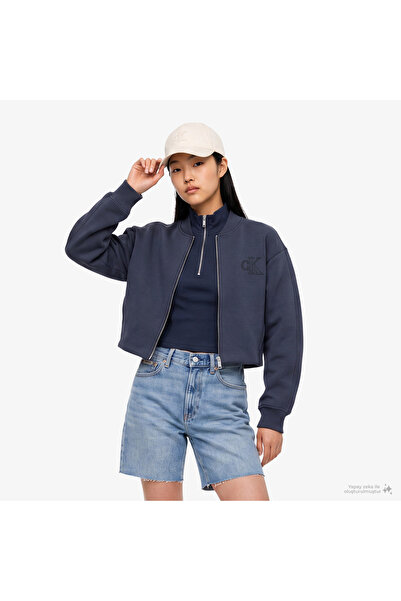 Calvin Klein Cropped Sporty Scuba Bomber Kadın Mavi Ceket