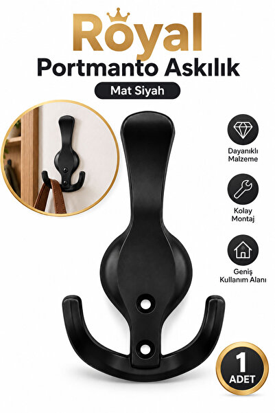 Badem10 Royal Portmanto Mat Siyah 1 Adet Duvar Tipi Metal Askı Elbise Çanta V...