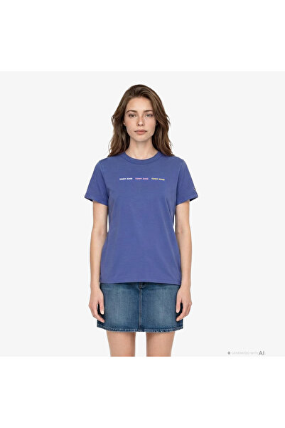 Tommy Hilfiger Repeat Wash Kadın Mavi T-Shirt