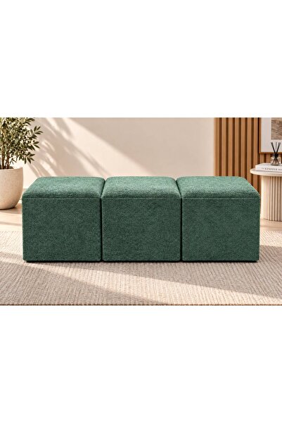 meva 3’lü Kare Puf Seti 45x45x45 cm – Dekoratif Modern Puf – Yan Yana Kullanı...