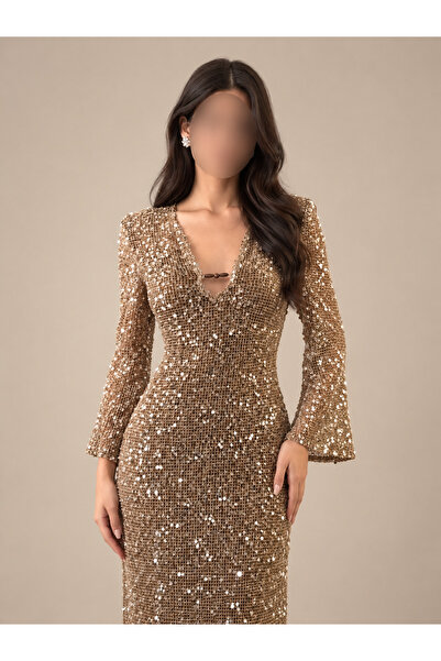 Rose Champagne Gold Sequin Evening Dress