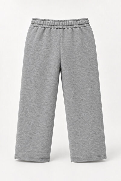 hepbaby Unisex Çocuk 3 İplik Şardonsuz Pamuklu Cepli Düz Paça Eşofman Altı Gri Melanj 3-6 Yaş
