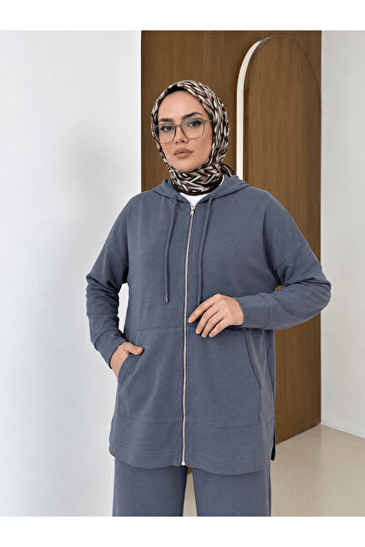 Foremia Pocket Detailed Zippered Hooded Set-Anthracite