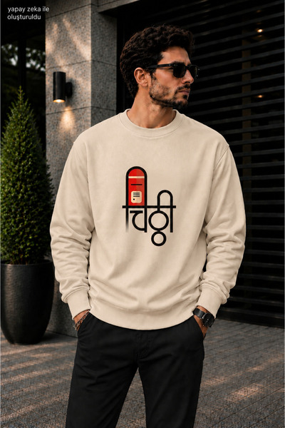 caddekombin Men's Mailbox Illustrated Crew Neck Casual Regular Fit Sweatshirt