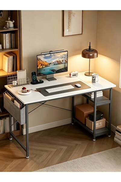 Bojasmiial Adjustable Computer Desk with Reversible Shelves & Storage Pockets...