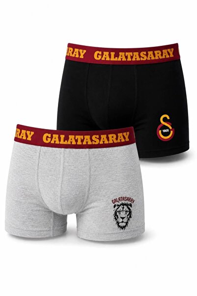 Galatasaray بوكسر رجالي مرخص باللونين الأسود والرمادي مكون من قطعتين