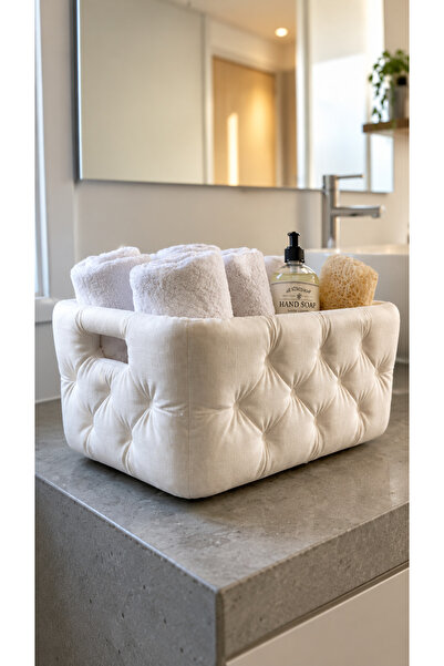 ÜÇ BOYUT ATÖLYE Decorative Quilted Multi-Purpose Organizer Basket – Towel, Ba...