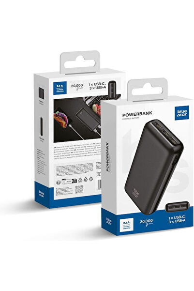 Blue Star W2027 Power Bank 20000mAh με 3 θύρες USB-A και 1 θύρα USB-C Μαύρο