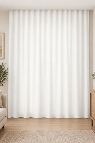 Houseveil Kırık Beyaz Güneşlik Perde İç Göstermez Yoğun Dokulu Korniş Düğmeli...