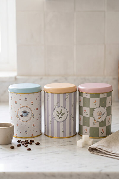 EVLE 3 Pieces Round Metal Decorative Box 9 cm X 14 cm / Whimsical