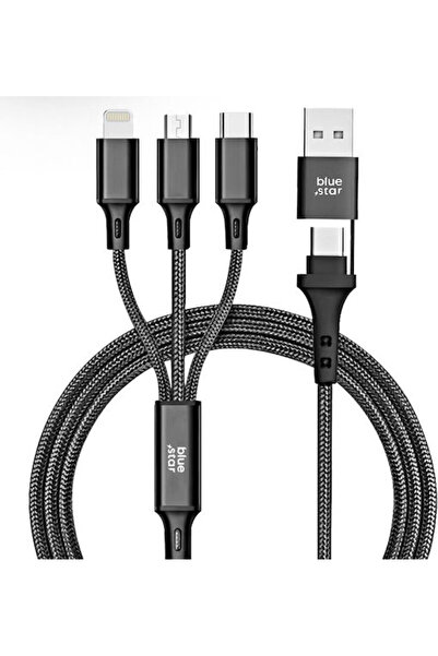 Blue Καλώδιο USB σε Type-C / micro USB / Lightning με πλέξη αστεριού 1.2μ 2.4Α