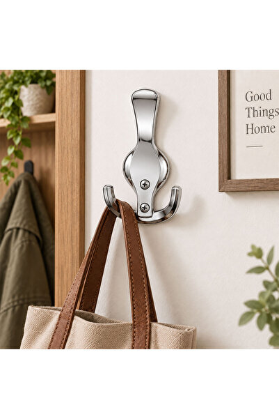 Badem10 ROYAL Portmanto Askılık 5 Adet Krom Metal Duvar Askısı Vestiyer Dolap Çanta Elbise Askılığı