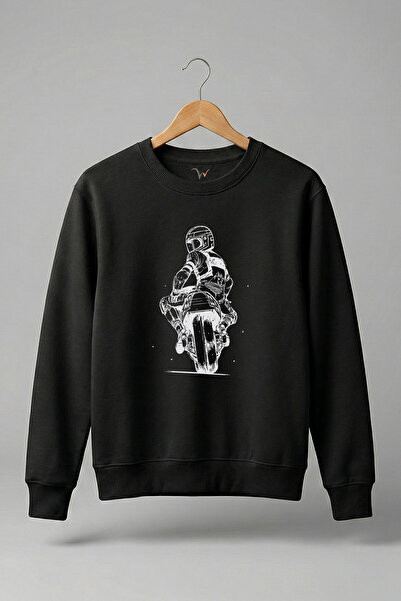 The Baski Motorcycle Drawing Printed Cool Minimal Crew Neck 3 Thread Ribbed 1...