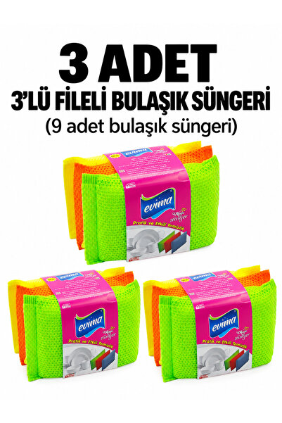 3 Adet 3'lü Fileli Bulaşık Süngeri – Çizmeden Temizleyen Mutfak Süngeri