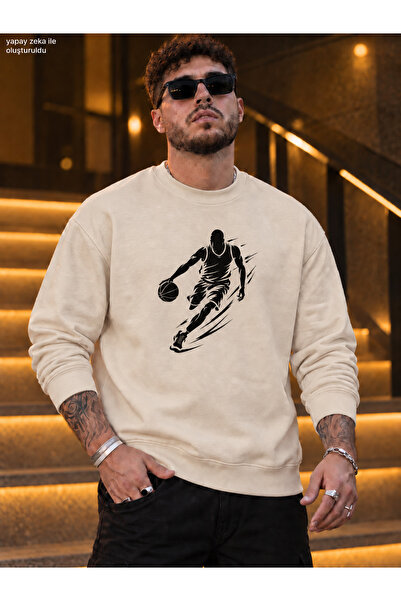 caddekombin Men's Crew Neck Casual Regular Fit Sweatshirt with Basketball Pla...