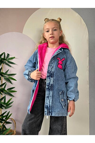 renkli diyar Girl's winter denim jacket with plush inside