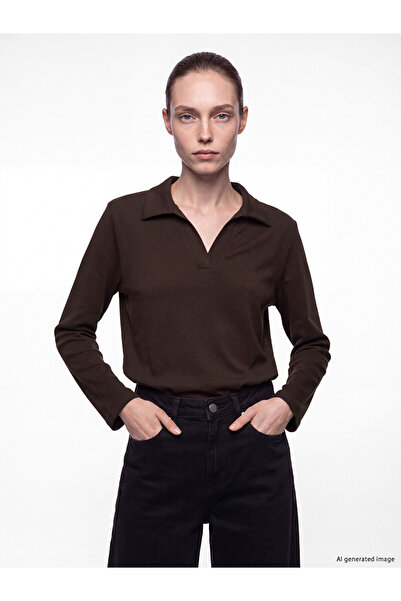 LC Waikiki Brown Polo Neck Soft Touch Women's Sweatshirt