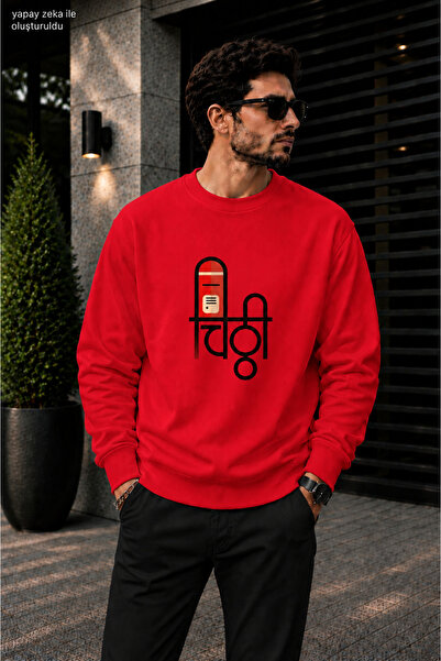 caddekombin Men's Mailbox Illustrated Crew Neck Casual Regular Fit Sweatshirt