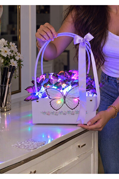 Solemia Lila Kelebek Figürlü RGB LED Işıklı, Kurdele ve Taş Süslemeli Kelebek...