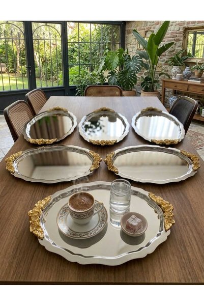 RoyalDecorHome Stainless Steel 6-Piece Oval Serving and Presentation Tray with Handles