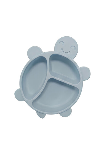 12den Kaplumbağa Figürlü 3 Bölmeli Bebek Mama Tabağı, Ek Gıda Beslenme Tabağı Plastik BPA Free Mavi