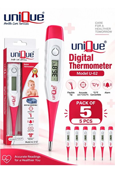 Unique Pack of 5 U-62 Flexible Tip Digital Body Thermometers with LCD Tempera...